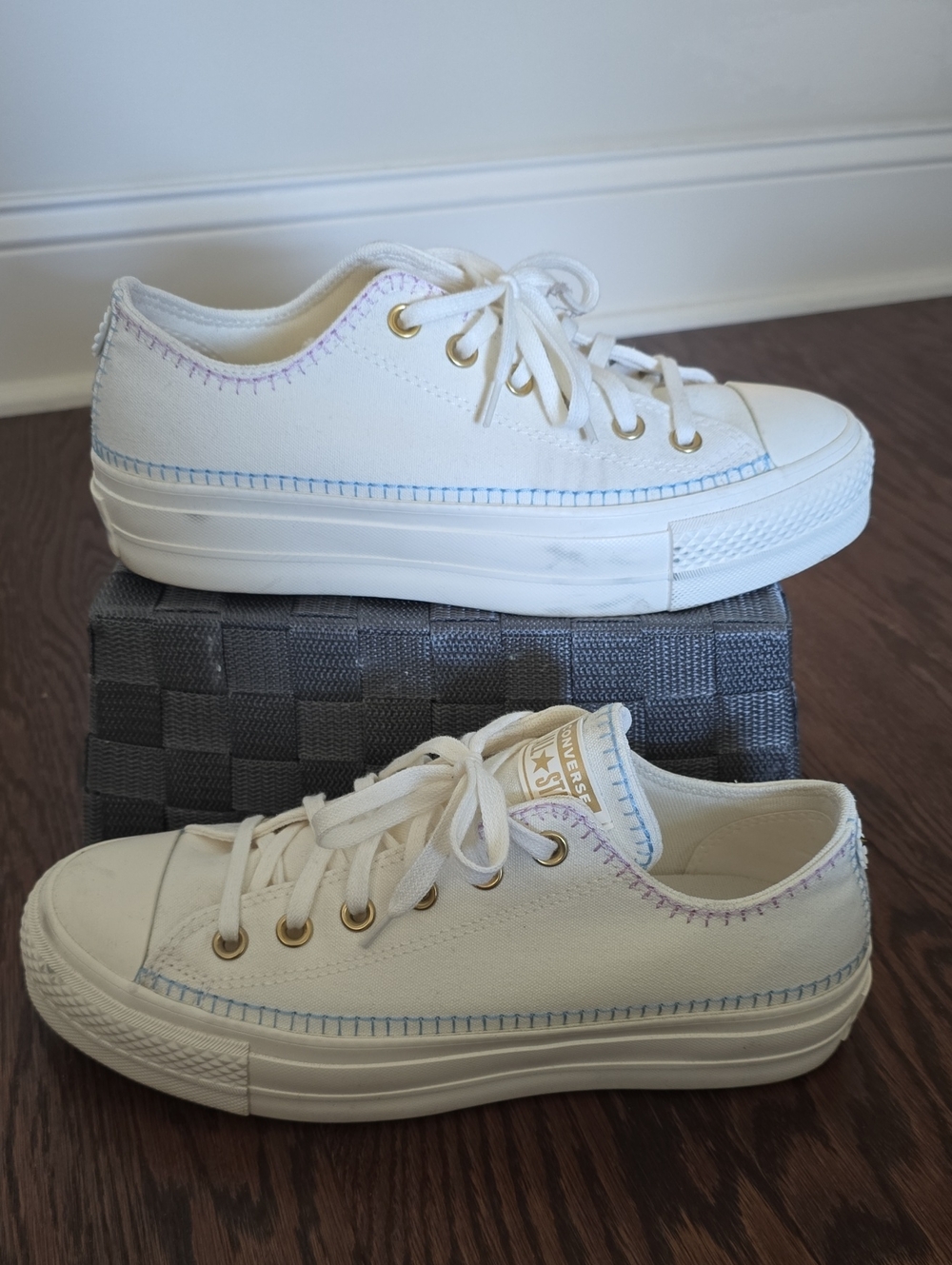 Converse Cream Platform Canvas Sneakers with Pastel Stitching